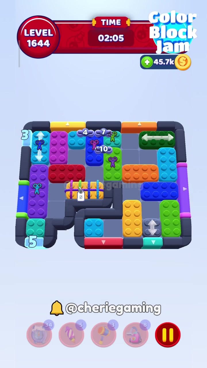 Color Block Jam Level 688 alternate capture with the same rope locks and strapped yellow block