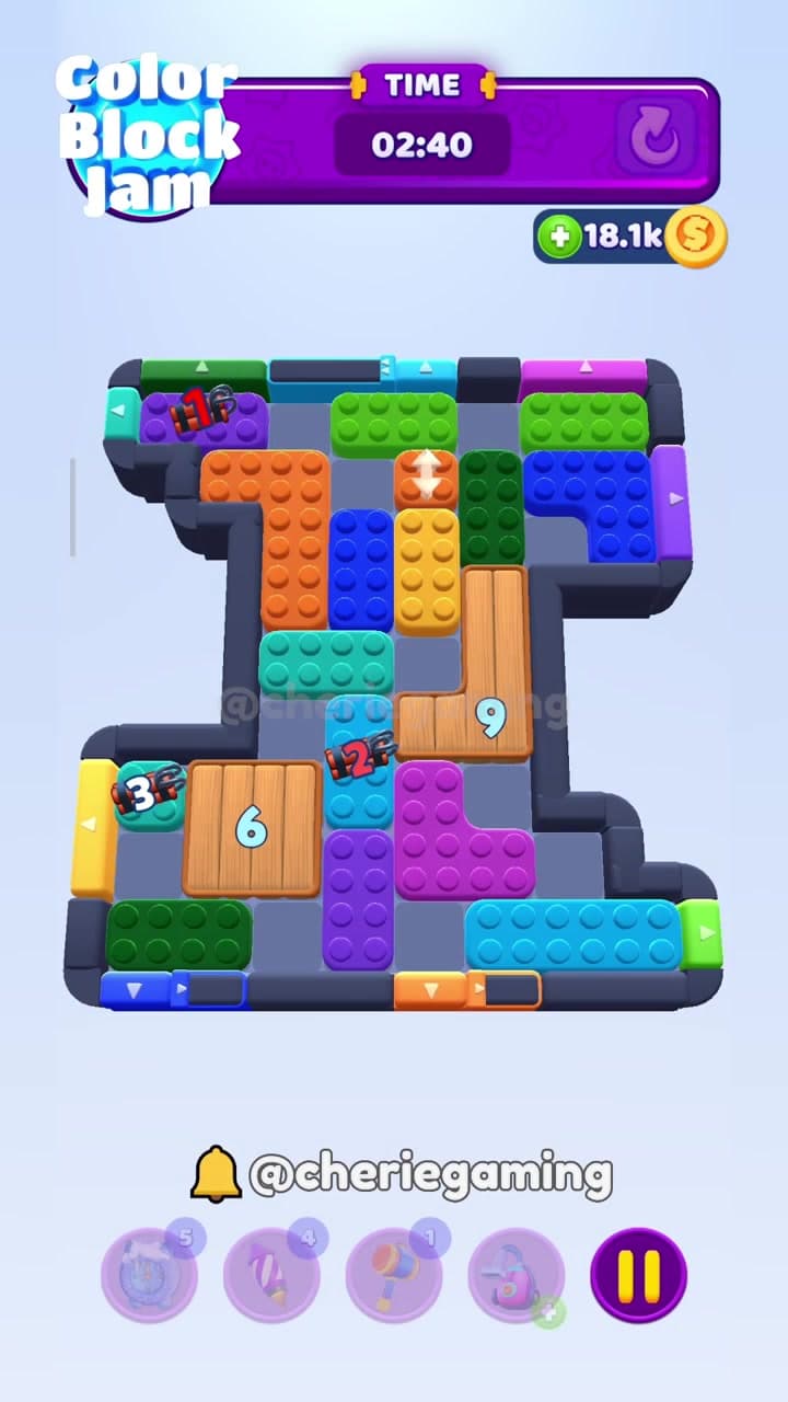 Color Block Jam Level 796 alternate capture of the wooden crate 6 and 9 layout with lock 12